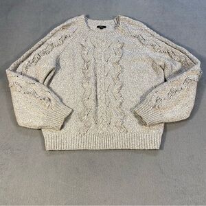 Rails women’s heather gray Francis Fringe Cable Knit sweater, Crewneck, size M